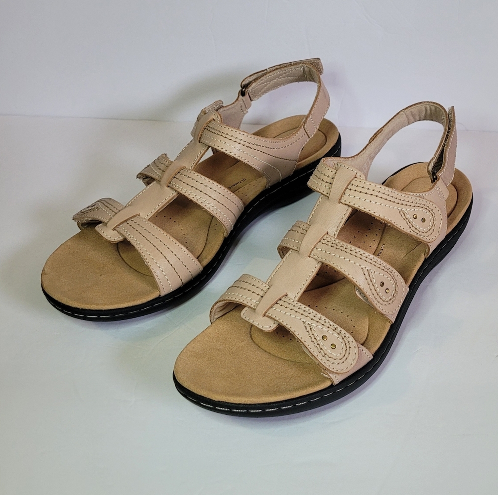 Clarks Collection Women's Leather Tan Sandals Size 10W